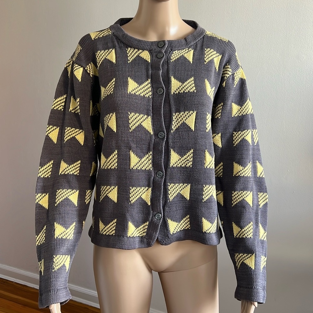 J.McLaughlin Hand Loomed In England Button Down Cotton Knit Cardigan Size L